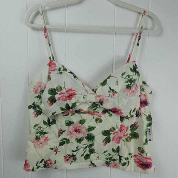 Aqua Womens Floral Print Front Bow Cropped Cut Out Cotton Top X-Large - Picture 2 of 9